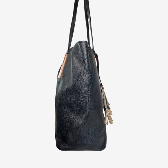 Ted Baker Black Pebbled Leather Tote Bag Rose Gold Hardware Large Shoulder Bag - Picture 7 of 12